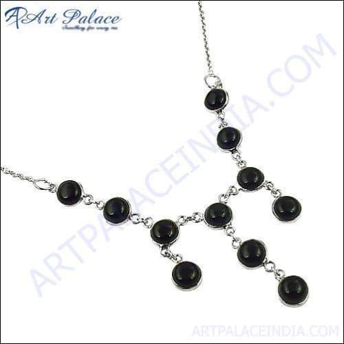 Fashionable Black Onyx 925 Silver Necklace