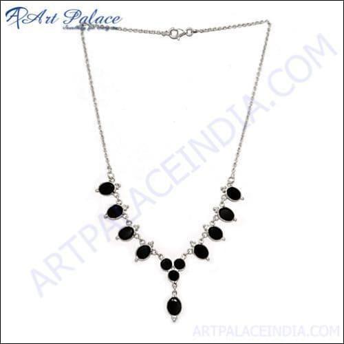 Fashionable Black Onyx Silver Necklace