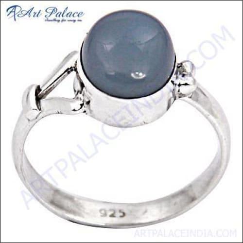 Fashionable Blue Chalcedony Silver Ring