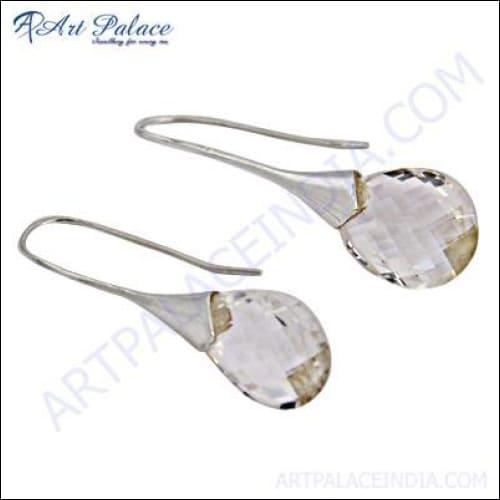 Fashionable Crystal Gemstone Droop Silver Earrings Solid Earring Artisan Earrings Crystal Gemstone Earrings