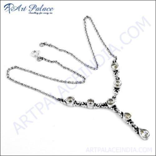 Fashionable Cubic Zirconia Gemstone Silver Necklace Awesome Cz Necklace 925 Silver Necklace