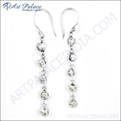 Fashionable Cubic Zirconia Silver Long Earrings