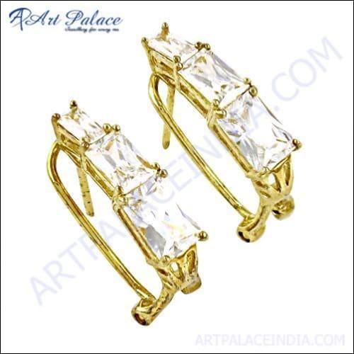 Fashionable Cz Gemstone Gold Plated Silver Earrings