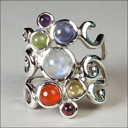 Fashionable Gemstone Sterling Silver Ring Adorable Multistone Rings Glamours Rings