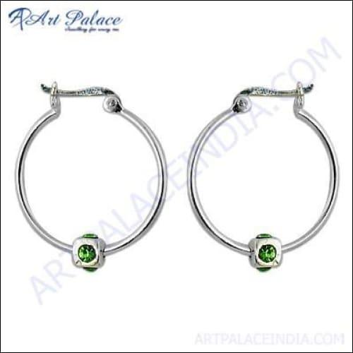 Fashionable Green Cz Gemstone Silver Earrings