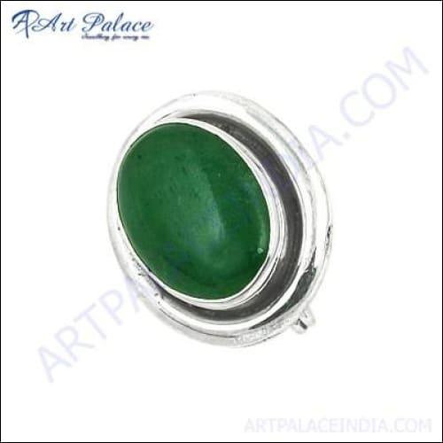 Fashionable Green Onyx Gemstone Silver Brooch Oval Gemstone Brooch Handmade Gemstone Brooch