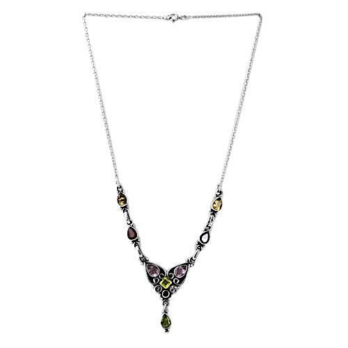 Fashionable Multi Gemstone 925 Silver Necklace