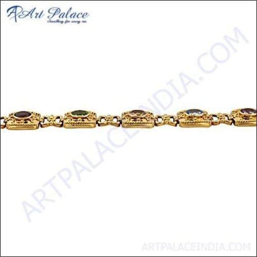 Fashionable Multi Stone Gold Plated Silver Bracelet Colorful Gemstone Bracelet Adjustable Bracelet
