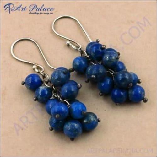 Fashionable Pearl & Rose Quartz Silver Beaded Earrings Blue Beaded Earrings Fancy Beaded Earrings