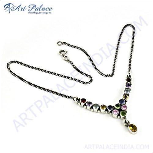 Fashionable Pink Cubic & Amethyst & Garnet Gemstone Silver Necklace Graceful Cz Necklace Shiny Cz Necklace