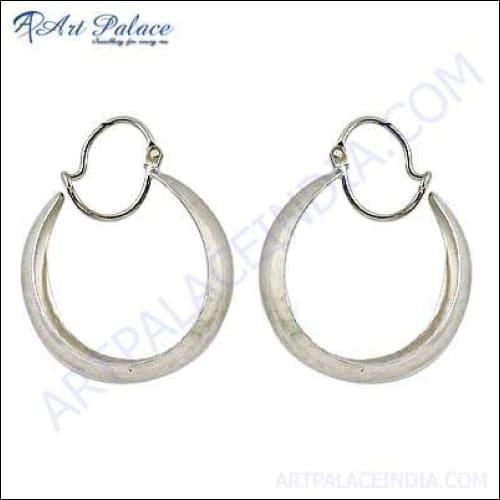 Fashionable Plain Silver Hoop Earrings