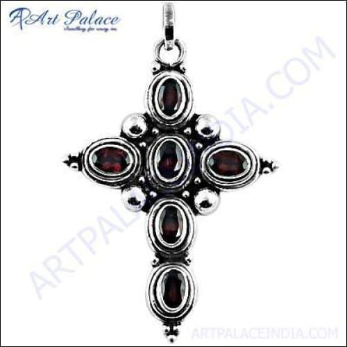 Fashionable Red Cubic Zirconia Cross Silver Pendant Cross Pendant New Arrival Pendant