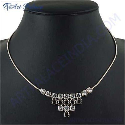 Fashionable Smokey & Cubic Zirconia Gemstone Silver Necklace