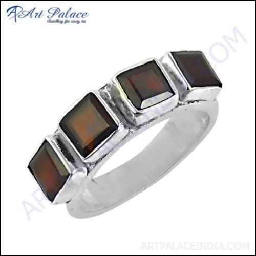 Fashionable Women's Deep Dark Red Garnet Gemstone Silver Ring, 925 Sterling Silver Jewelry