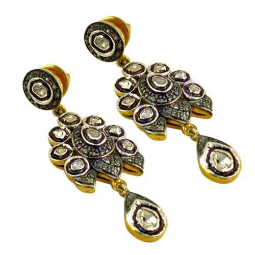 Feminine Ethnic Designer Diamond Gold Plated 925 Silver Earrings Fantastic Victorian Earrings Spiritual Victorian Earrings