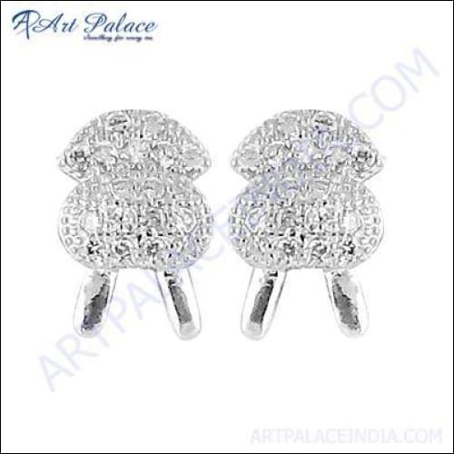 Feminine Unique Design Gemstone Silver Earrings