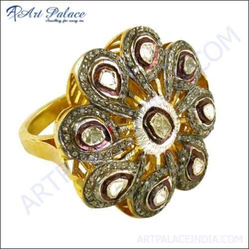 Feminine Unique Design Gold Plated Diamond Silver Ring Impressive Victorian Rings Solid Victorian Rings