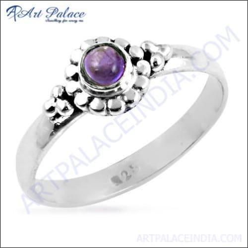 Feminine Unique Designer Amethyst Gemstone Silver Ring