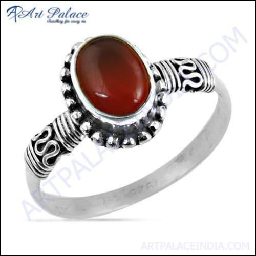 Feminine Unique Designer Carnelian Gemstone Silver Ring