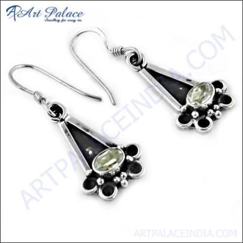 Feminine Unique Designer Cubic Zirconia Gemstone Silver Earrings