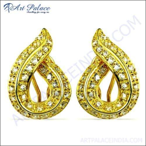 Feminine Unique Designer CZ Silver Gold Plated Earrings