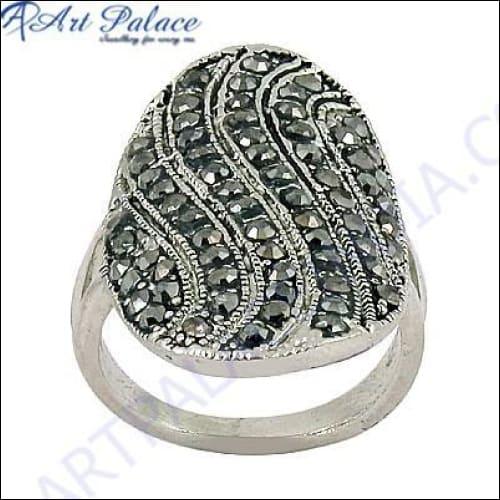 Feminine Unique Designer Gun Metal Gemstone Silver Ring Gorgeous Marcasite Rings Marcasite Silver Rings