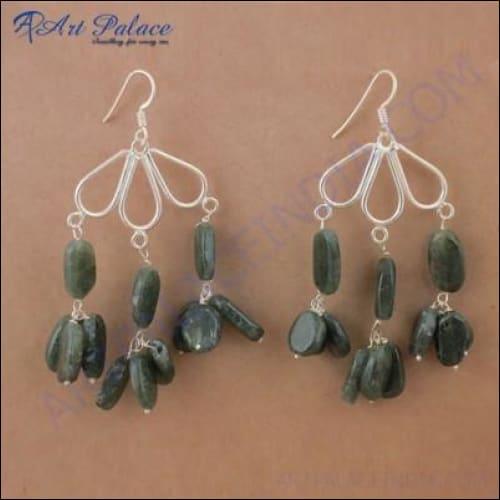 Feminine Unique Labradorite Gemstone Silver Earrings