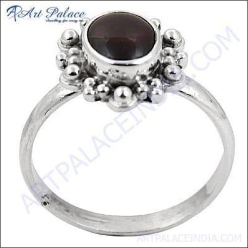 Feminine Unique Style Garnet Gemstone Silver Ring