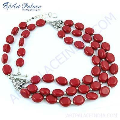 Feminine Unique Synthetic Coral Gemstone German Silver Necklace Exquisite Necklace Casual Necklace