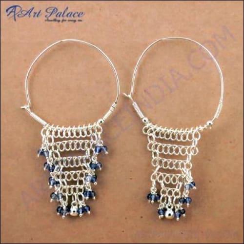 Festive Jewelry Iolite Gemstone Silver Earrings Stylish Beaded Earrings Trendy Beaded Earrings