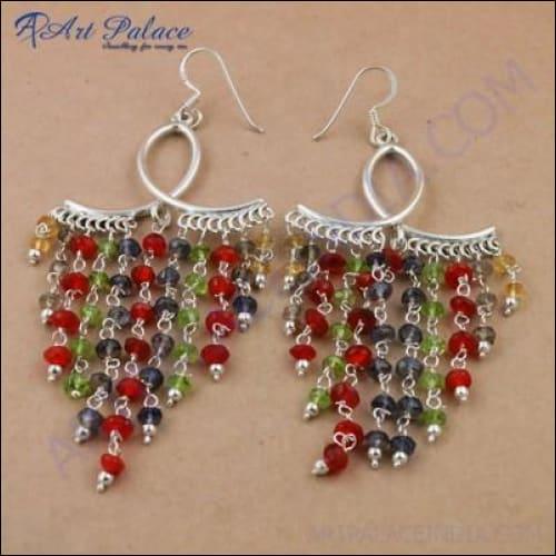 Festive Jewelry Multi Gemstone Silver Earrings