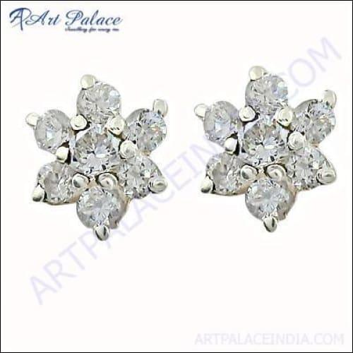 Flower Style Cubic Zirconia Silver Gemstone Earrings Jewelry