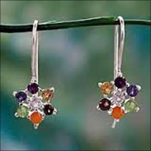 Flower Style Gemstone Silver Earring Party Wear Earrings Impressive Gemstone Earrings