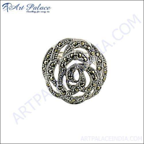 Flower Style Gun Metal Silver Ring Fashionable Marcasite Rings Marcasite Silver Rings