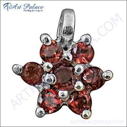 Flower Style Pink Zirconia Silver Pendant Pink Cz Pendant Glamours Pendant