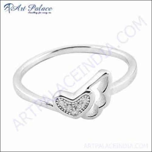 Fly Heart CZ Gemstone Silver Ring