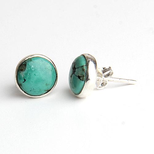 Formal Wear 925 Sterling Silver Plain Round Turquoise Stud Earring Round Cabochon Earring