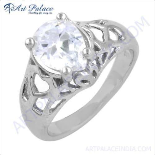 Fret Designer Cubic Zirconia Gemstone Silver Ring