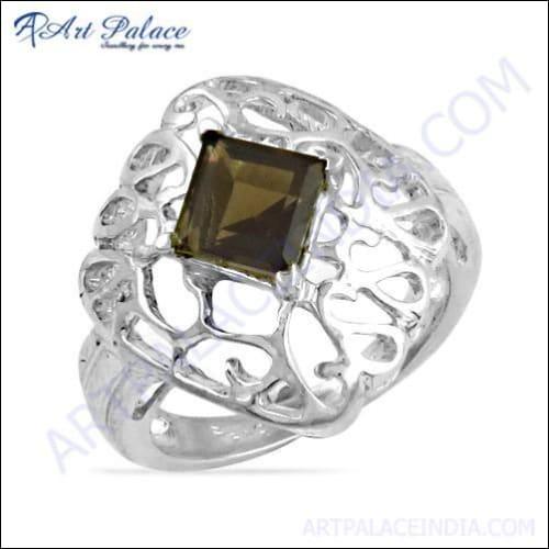 Fret Designer Smokey Quartz Gemstone Silver Ring