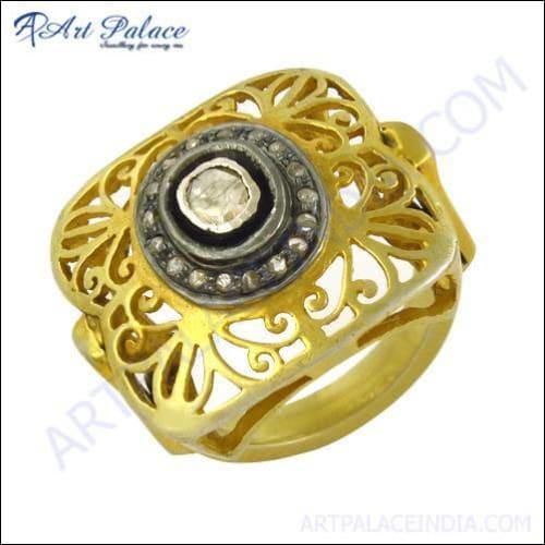 Fret Work Designer Gold Plated Diamond Silver Ring Diamond Victorian Rings Graceful Victorian Rings