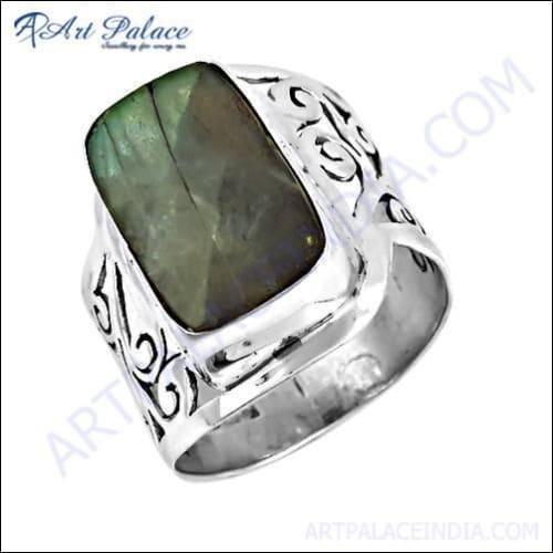 Fret Work Designer Labradorite Gemstone Silver Ring, 925 Sterling Silver Jewelry