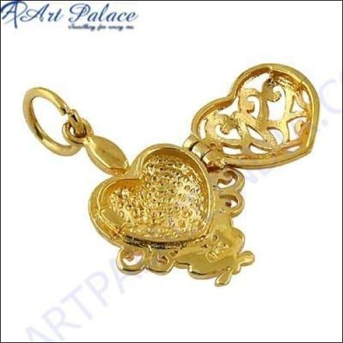 Fret Work Heart Style Gold Plated Silver Pendant