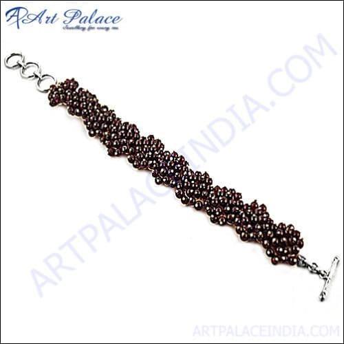 Garnet Gemstone Beads Bracelet Beaded Silver Bracelet Garnet Beaded Bracelet