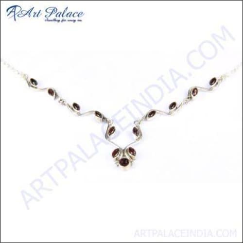 Garnet Silver Necklace Designer Garnet Necklace High Performance Necklace Stylish Necklace