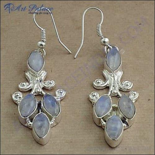 Gemstone Rainbow Moonstone Earring Cabochon Earring Fashion Earrings