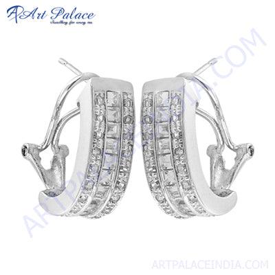 Gemstones Suppliers Cubic Zirconia Silver Earrings, 925 Sterling Jewelry Faceted Cz Earring Superb Cz Earring
