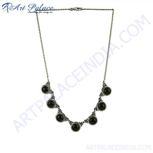 Genuine Black Onyx Gemstone 925 Silver Necklace Fashionable Necklace Gemstone Necklace