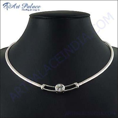 Genuine Cubic Zirconia Gemstone Silver Necklace