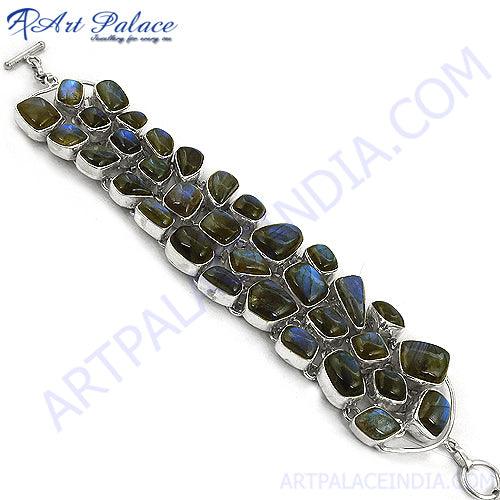 Genuine Labradorite Gemstone Silver Bracelet, 925 Sterling Silver Jewelry Labradorite Gemstone Bracelet Precious Gemstone Bracelet