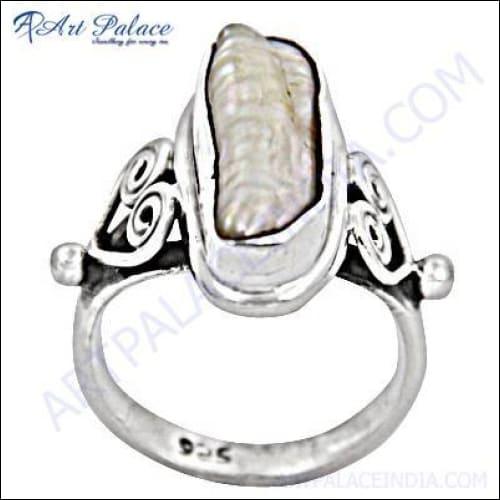 Genuine Pearl Gemstone Sterling Silver Ring Pearl Rings Stylish Rings Faceted Rings